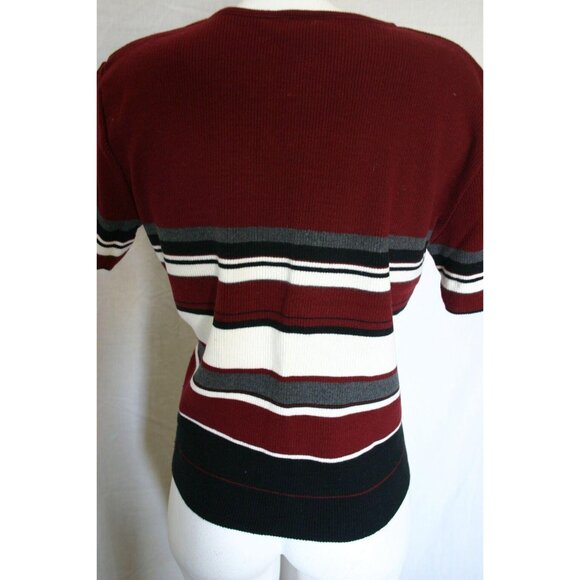 Definitely Womens V-Neck Striped Sweater Red Black White Short Sleeve Size Large - Picture 2 of 6